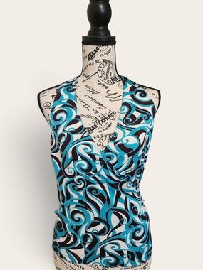 Forever 21 Blue Turquoise and Brown Swirl Halter Top
